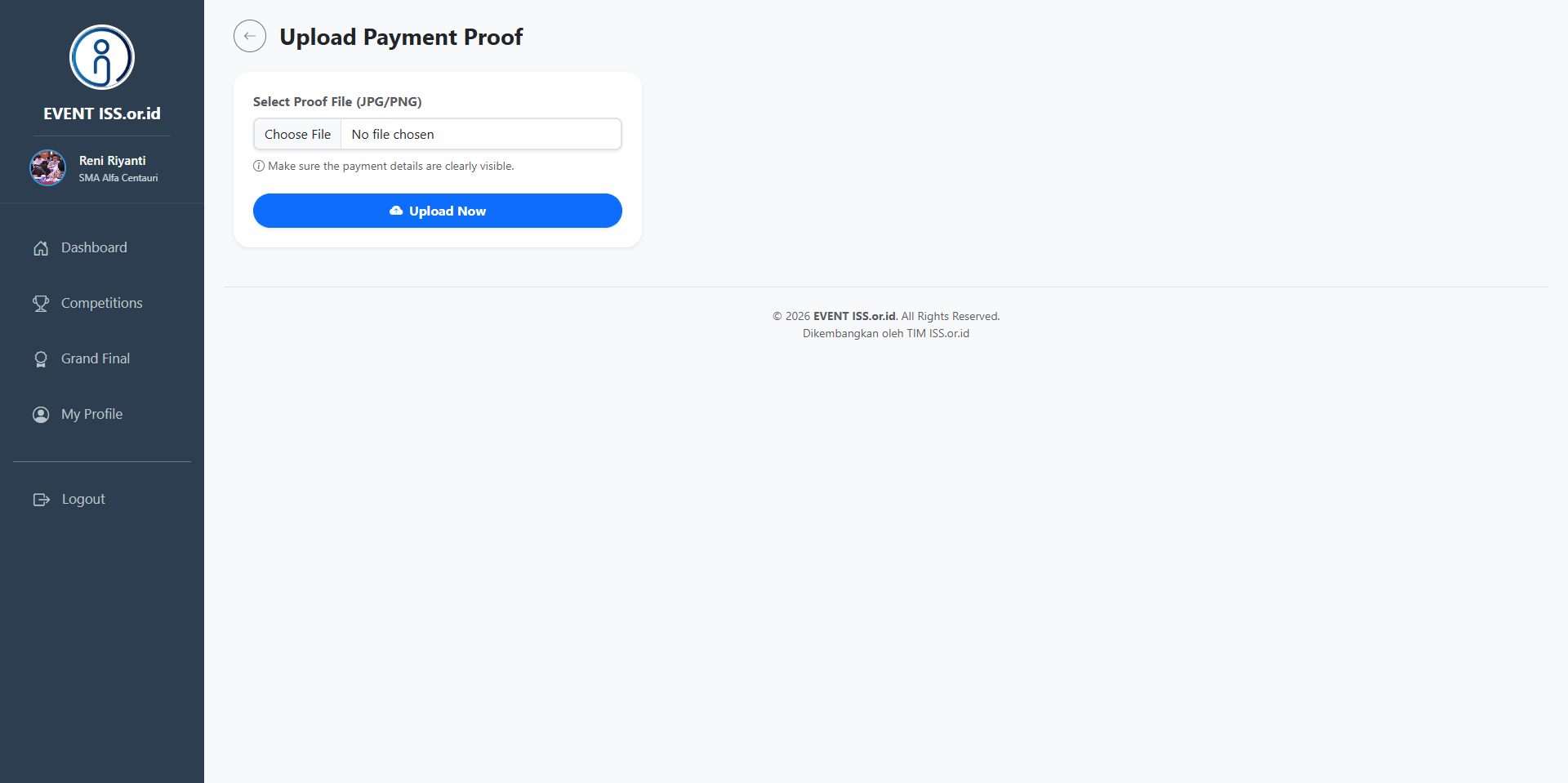 Upload Payment Proof Page